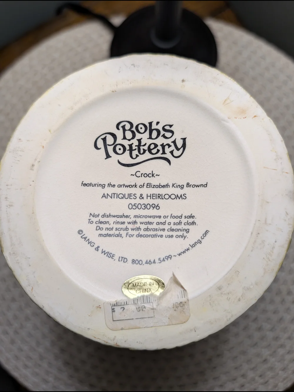 Vintage Bob's Pottery Crock Elizabeth King Brownd Floral Hydrangea Cottagecore